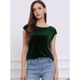 thumbnail image 4 of DARING DIVA Women's Velvet Christmas Party Crew Neck Cap Sleeve Top L Dark Green, 4 of 6