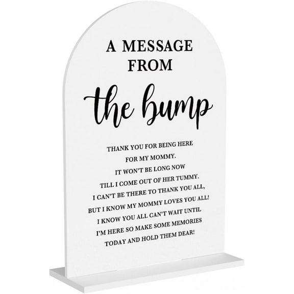 Baby in Bloom Shower Decorations, Baby Shower Sign, Newborn Gifts, Message From The Bump Signs, Modern Calligraphy Arched Acrylic Table Top Signs With Stand for Gender Reveal Party Decoration