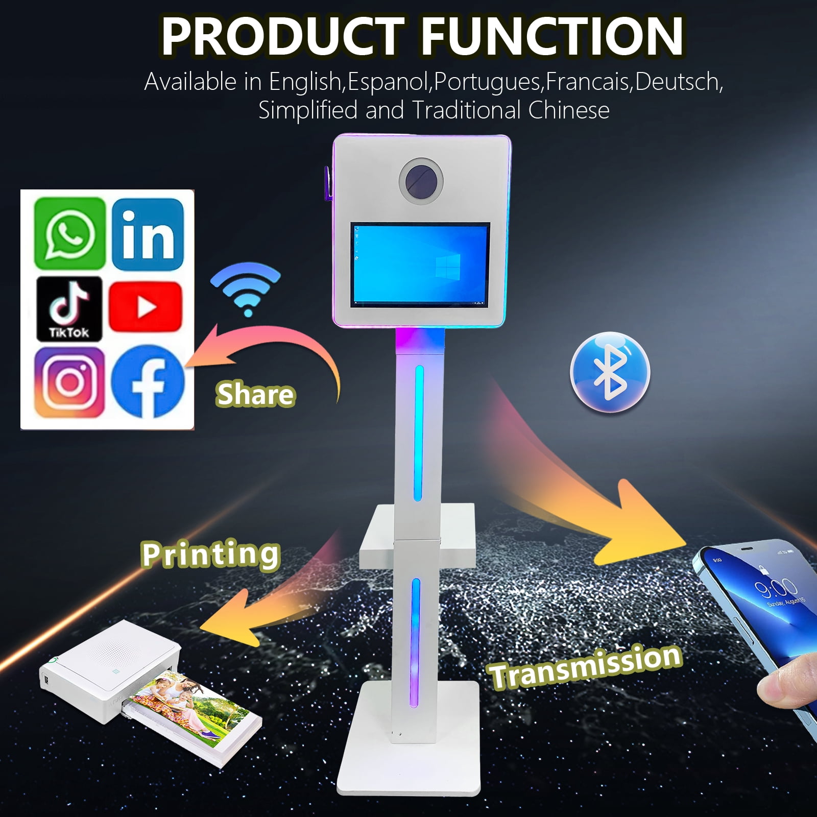 WideMeet 15.6inch Touch Screen Selfie Photobooth Machine with RGB Light for Wedding Event Party
