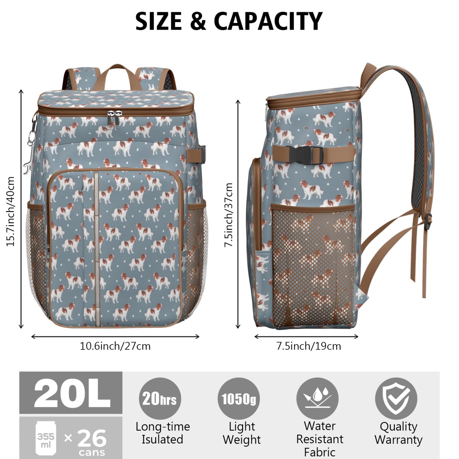 Travel Cooler Bag - King Charles Cavalier Camping Beer Cooler Backpack with Bottle Opener- Waterproof Insulated Picnic Backpacks - Cooler Bag for Beach