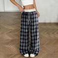 thumbnail image 4 of hlysgo Casual Plaid for Women Wide Leg Track Pants Elastic Waist Baggy Long Trousers with Pockets Blue,M, 4 of 4