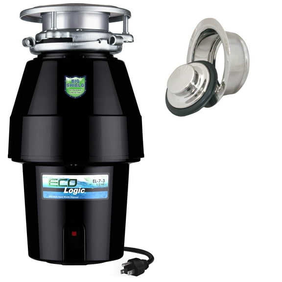 Eco Logic 1/2 HP Continuous Feed Garbage Disposal with Chrome Flange and Stopper Kit 10-US-EL-7-DS-3B-PC