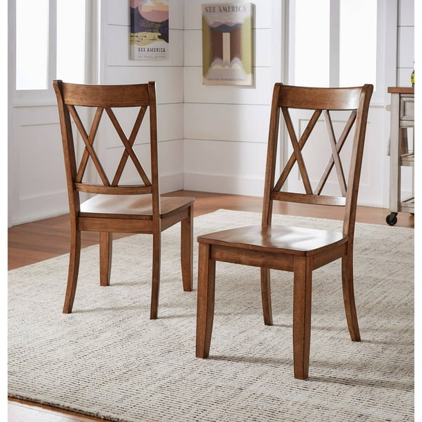 Weston Home Farmhouse Dining Chair with Cross Back, Set of 2, Oak