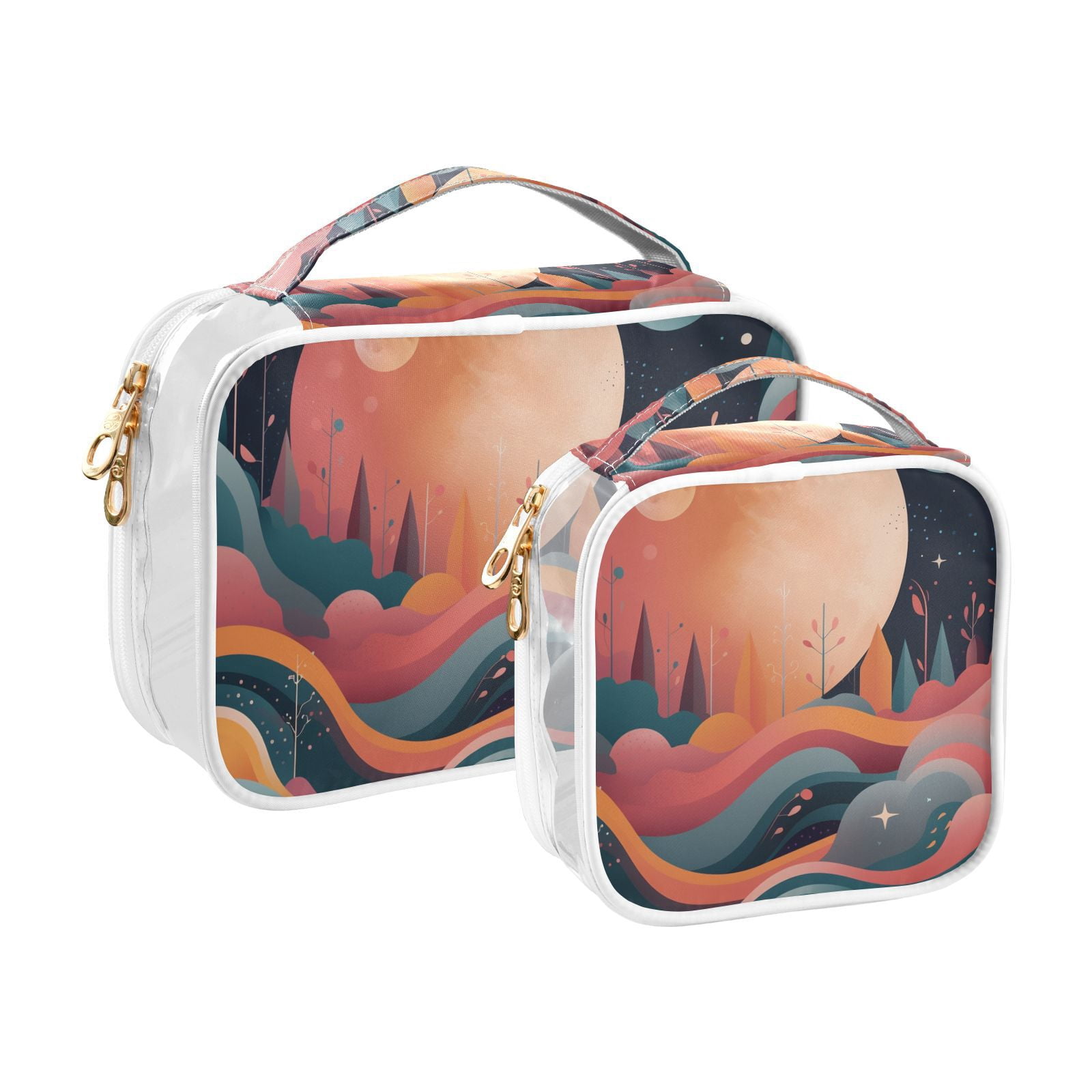 Clear Makeup Bags with Handle Large Opening 2 Pack Set Toiletry Bag Quart Size Bag, for Women Man Traveling Travel Essentials, Toiletries and Other. Illustration