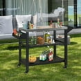 thumbnail image 5 of BETISEF Three-Shelf Movable Outdoor Grill Cart Pizza Oven Stand, Multifunctional Kitchen Food Prep Table with Drawer ,Stainless Steel Dining Worktable Cooking Island on 4 Wheels & Seasoning Tray, 5 of 11