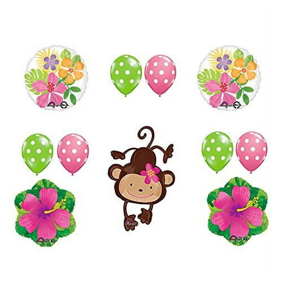 Mod Monkey Party Supplies Birthday or Baby Shower Girl Monkey Love Hibiscus and Polka Dots Balloon Bouquet Decorations