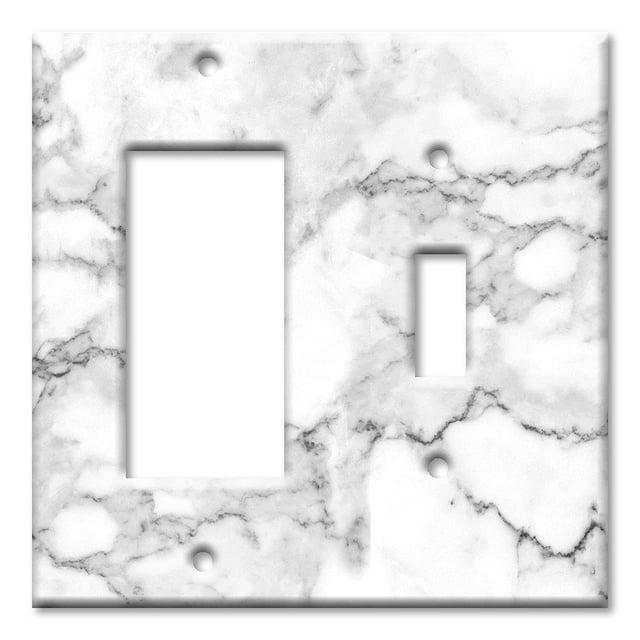Plaques d'Art - Plaque de Commutateur à Combinaison 2-Gang - Decora / Toggle - Impression Marbre Blanc et Gris / Granit