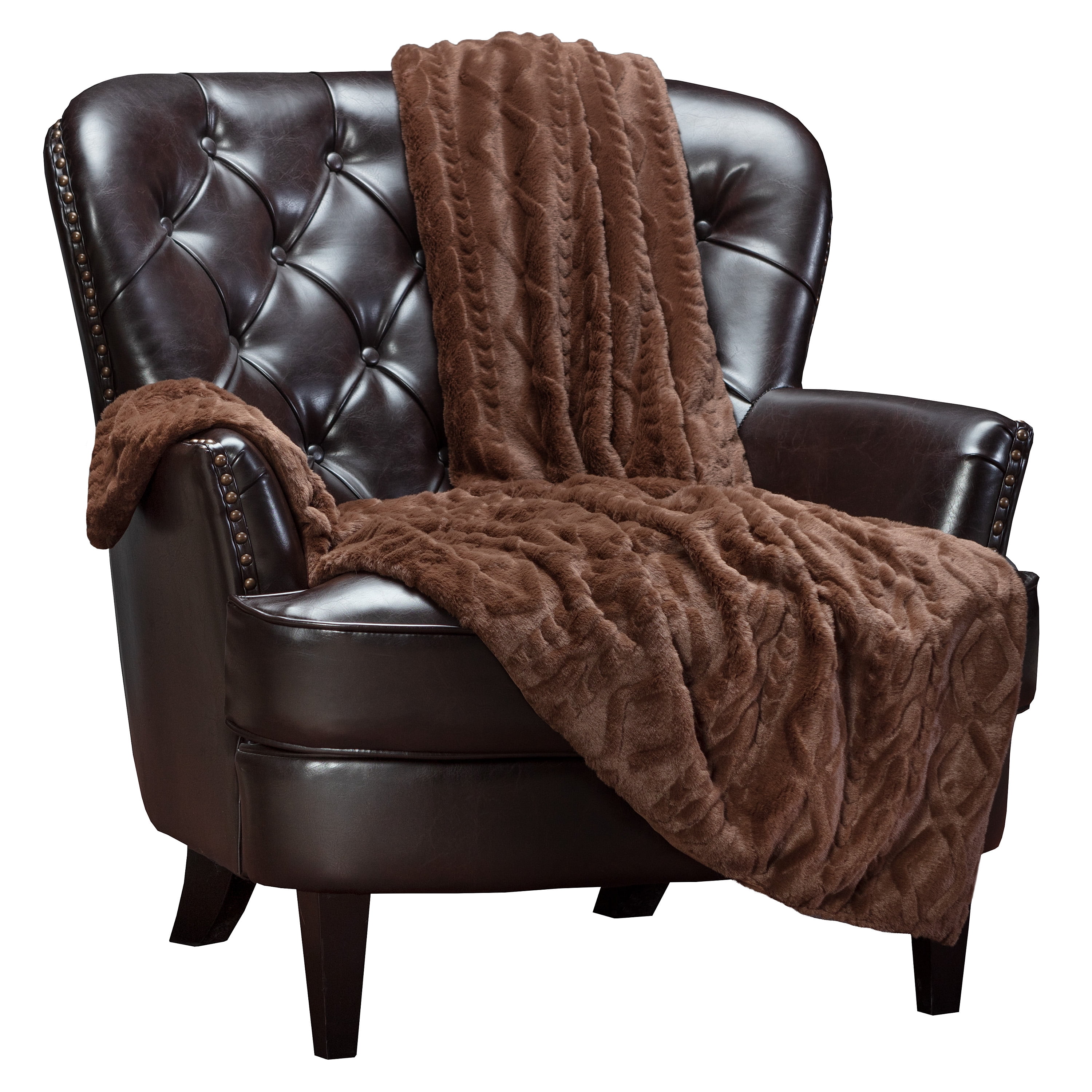 Chanasya Cable Knit Embossed Faux Fur Throw Blanket Reverse Mink