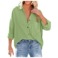 thumbnail image 3 of Womens Blouses Autumn Winter Solid Color Lapel Long Sleeve Loose Casual Tops Sportwear, 3 of 9
