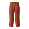 thumbnail image 4 of Linen Capris for Women Petite Pull On Straight Leg Cropped Pants Summer Elastic Waist Lightweight Casual Trousers With Pockets Brown 2XL, 4 of 7