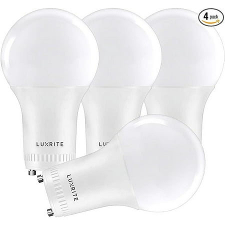

LUXRITE A19 LED GU24 Light Bulb 60W Equivalent 2700K Warm White Enclosed Fixture Rated 800 Lumens Dimmable Twist Lock Light Bulbs Damp Rated UL Listed GU24 Base (4 Pack)