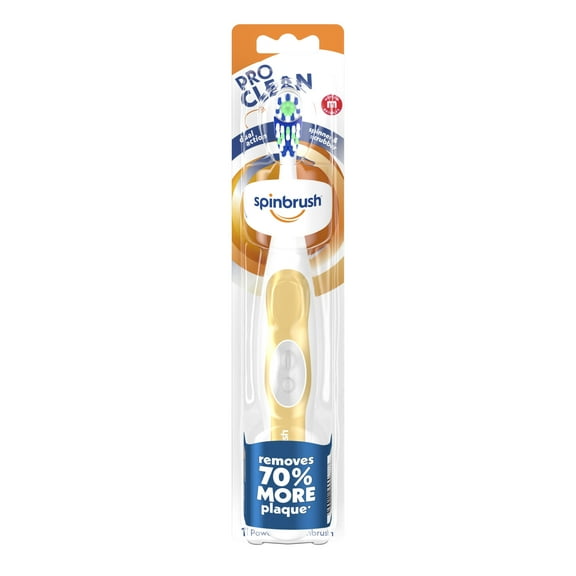 Spinbrush PRO CLEAN Battery Powered Toothbrush, Medium Bristles, Gold or Blue Color May Vary