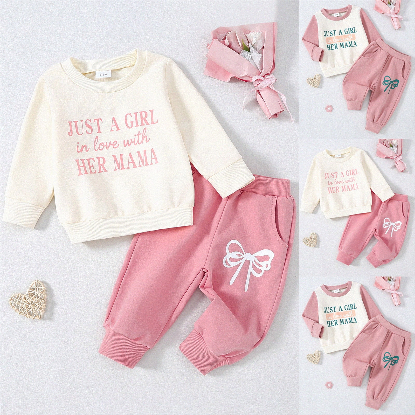 Toddler Baby Girl Fall Winter Outfit Letter Print Long Sleeve Sweatshirts and Stretch Pants Set(Light Pink 18-24 Months)
