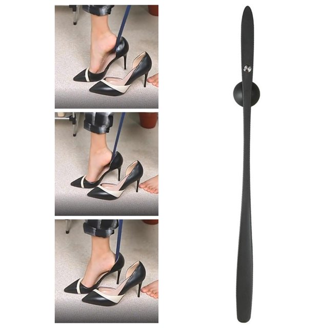 Zapato / Cuerno de primera Herramienta de cuidado de ayuda para vestirse con mango rgo Cuerno de zapato Ayudante de zapato de nylon portátil Negro Macarena cuernos de zapatos