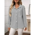 thumbnail image 5 of Womens Button Down Shirts Striped Classic Long Sleeve Collared Office Work Blouses Tops with Pocket White L, 5 of 9