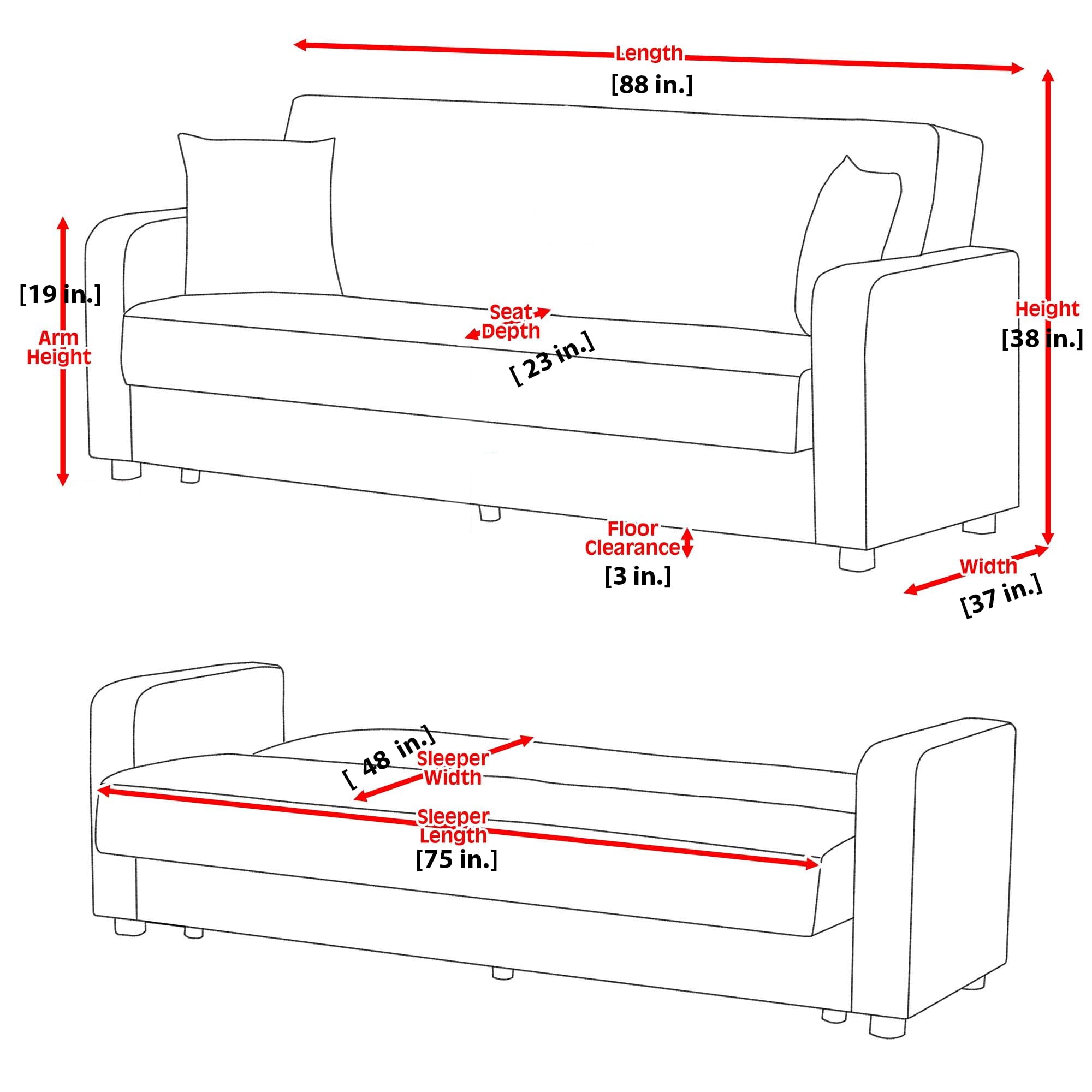 Ottomanson Convertible Sleeper Sofa Bed with Hidden Storage, Firm Comfort Couch, Brown