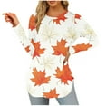 thumbnail image 2 of Uootdi Long Sleeve Shirts for Women Casual Crewneck Loose Tunic Tops Retro Floral Maple Leaf Graphic Tees Gift Fall Fashion Work B, 2 of 3
