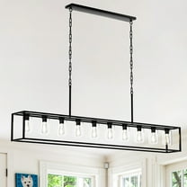 10-Light Black Farmhouse Chandelier with Clear Glass Shades, Adjustable Rectangular Pendant Light for Kitchen Island, Dining Room
