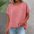 thumbnail image 4 of Htigea Women's Crew Neck Tee Linen Short Sleeve T Shirts Casual Loose Fit Pullover Summer Gauze Tops with Chest Pocket Hot Pink S, 4 of 6