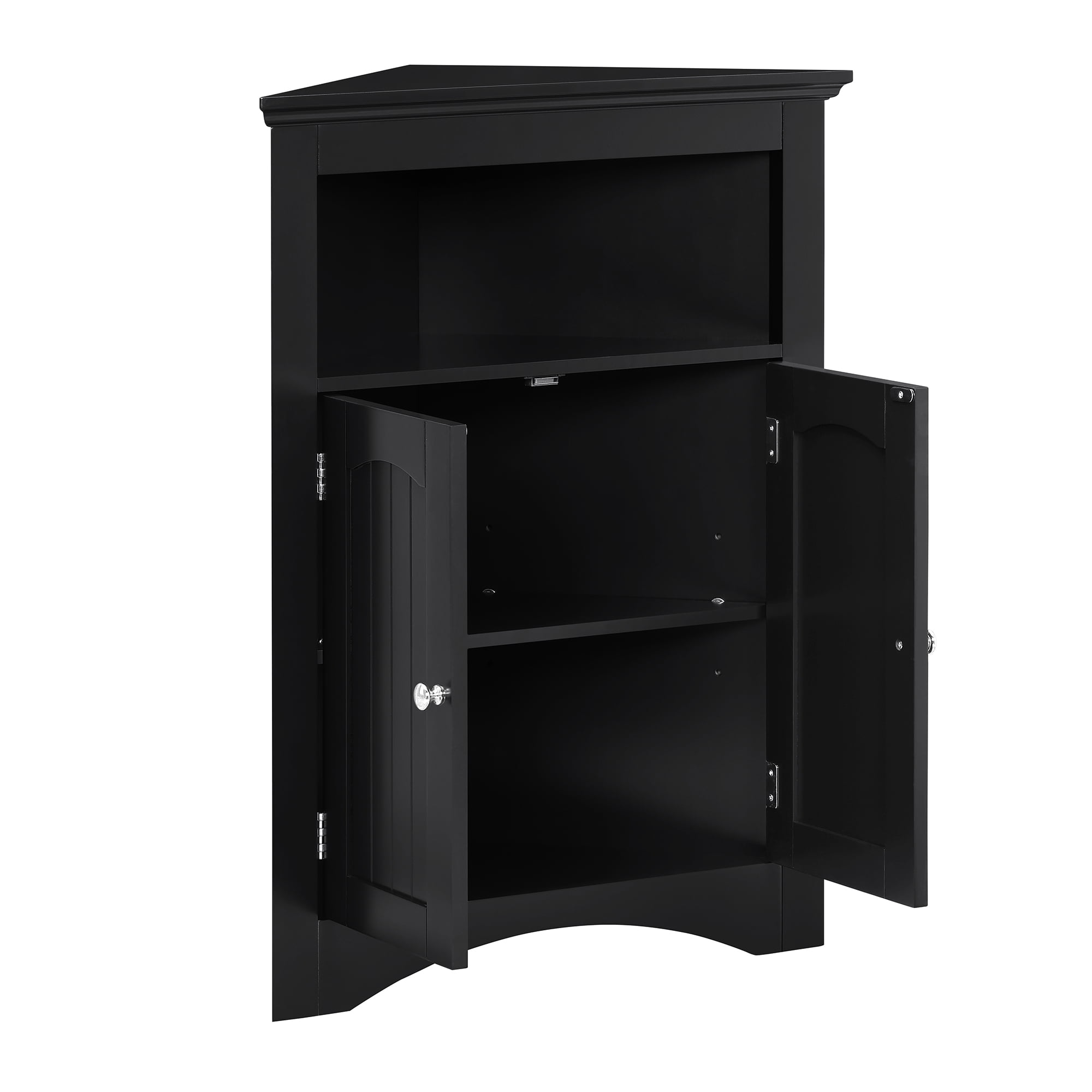 Small Corner Cabinet, Wood Corner Storage Organizer with 2 Doors, Adjustable Shelves, Open Storage, Pantry Cabinet for Living Room, Kitchen, Bathroom