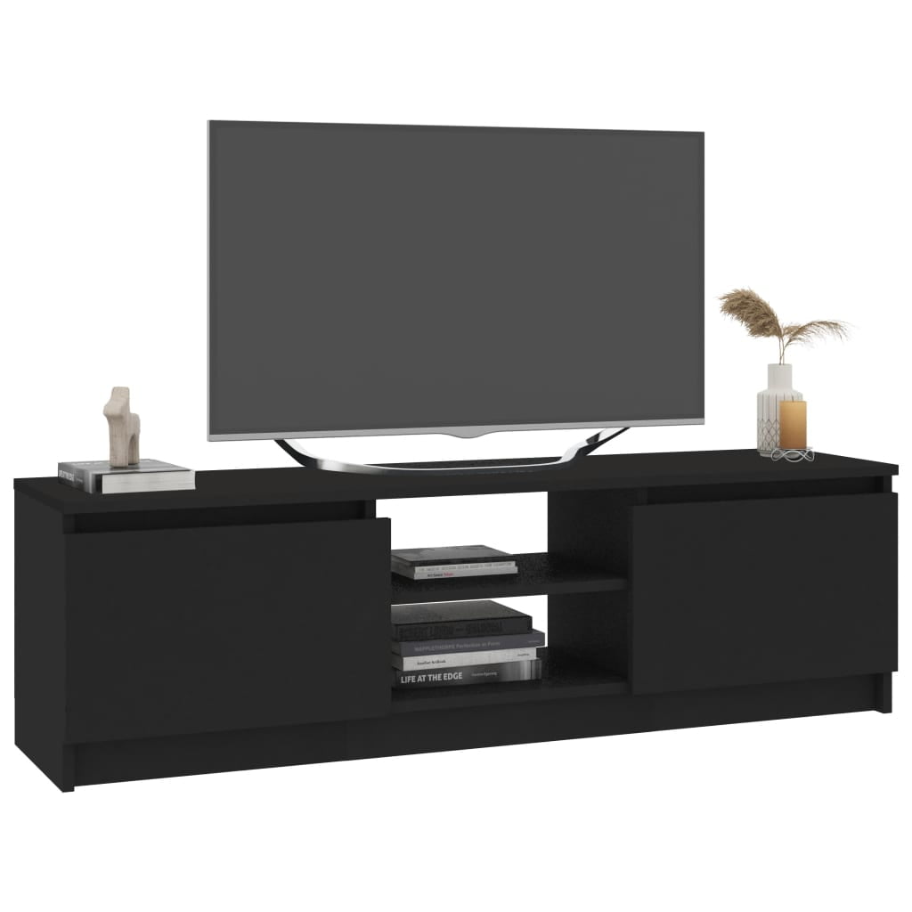 Veryke Modern TV Stand with 2 Doors and Open Shelves for TVs up to 55 Inches, Black