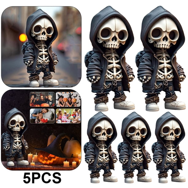 5 Piezas Sudadera Halloween Muñecas Calavera Artesanías Resina Escultura Gótica Hombre Esqueleto (A)