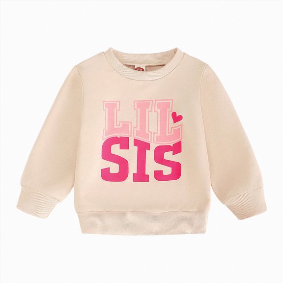 Nwiuh Girls Crewneck Sweatshirts Kids Big Sis Letter Graphic Sweater Long Sleeve | Crew Neck Casual Fall Y2K Pullover Top (Khaki, 2-3 Years)