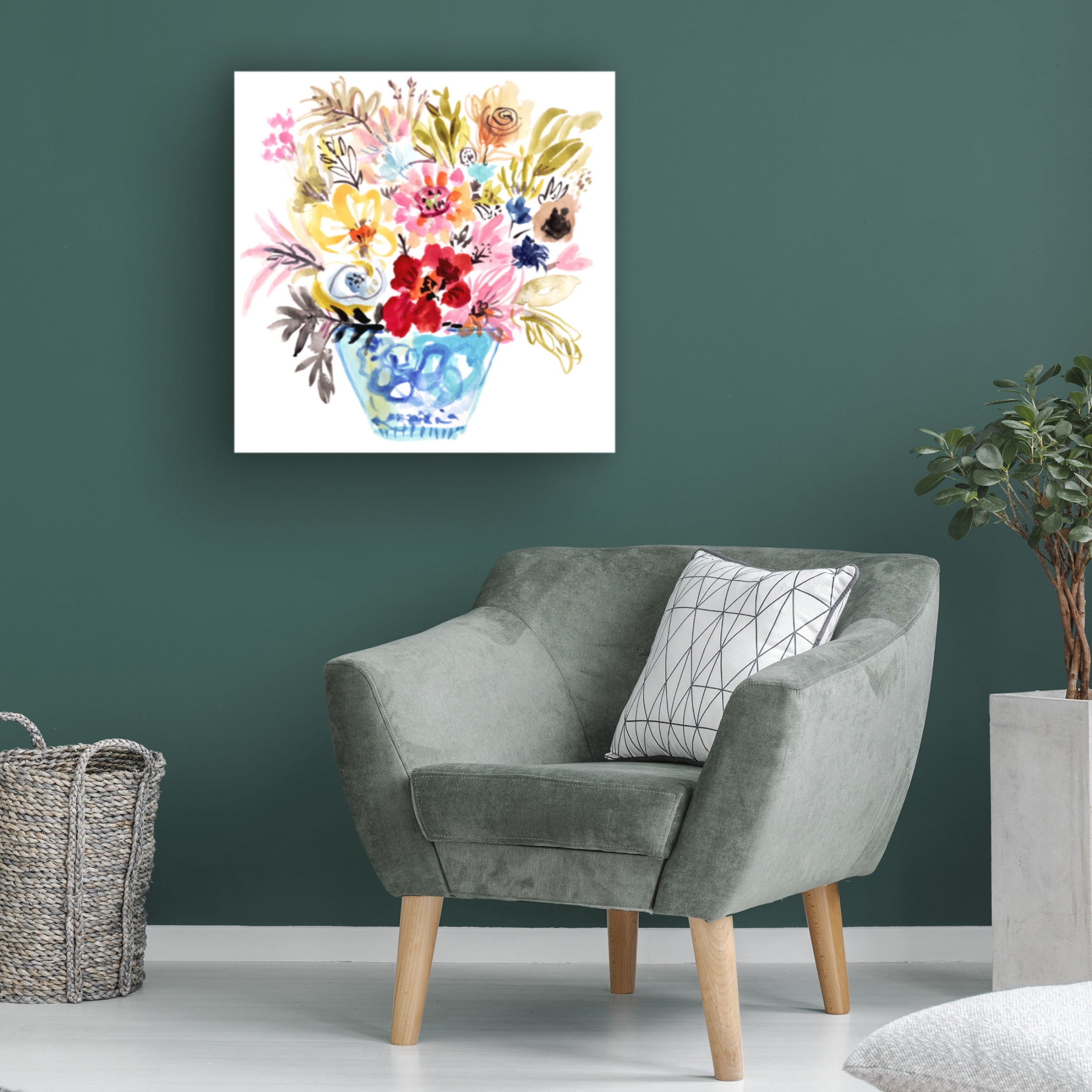 Canvas Wall Art - Karen Fields 'Small Blue Vase' Wall Art for Living Room, Bedroom, or Office Décor by Trademark Fine Art - 24 x 24 Inches