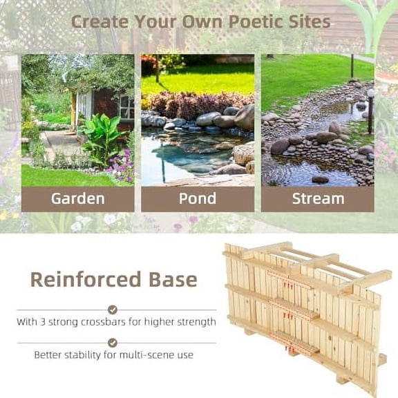 Wooden Garden Bridge Classic Wooden Arch Footbridge with Safety Railings, 530 lbs Capacity, Decorative Pond Bridge Landscaping for Outdoor Garden Yard Backyard Creek Farm, Natural