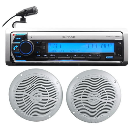 Kenwood KMR-D772BT Marine Boat CD Bluetooth Receiver+(2) Rockville 6.5" Speakers