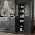 thumbnail image 4 of Palace Imports 100% Solid Wood 32" Pantry Cabinet with Solid, Frosted Glass Doors and Adjustable Shelves, Gray, 4 of 5