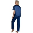thumbnail image 5 of DAKIMOE Womens Silk Satin Pajama Set Short Sleeve Shirt with Long Pajamas Pant Set Two-piece Pj Sets Soft Sleepwear Loungewear Nightwear Pjs S-2XL, Navy Blue, S, 5 of 11
