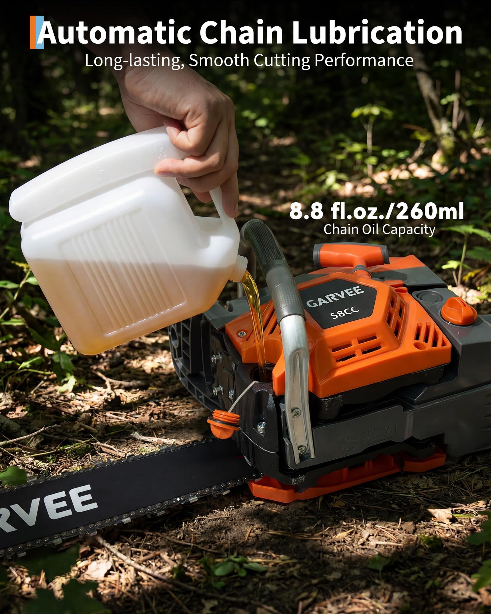 Accreate Gas Powered Chainsaw, 52cc/58cc with 20" Bar, 2.2kW 2-Stroke Engine, Quick Start, Chain Brake, and Anti-Vibration System, Ideal for Wood, Tree, or Land Cutting