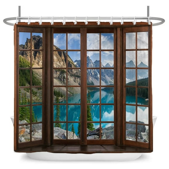 All kinds of 3D scenery windows shower curtains home decoration curtains with hooks can be washed waterproof fabric 240X180cm