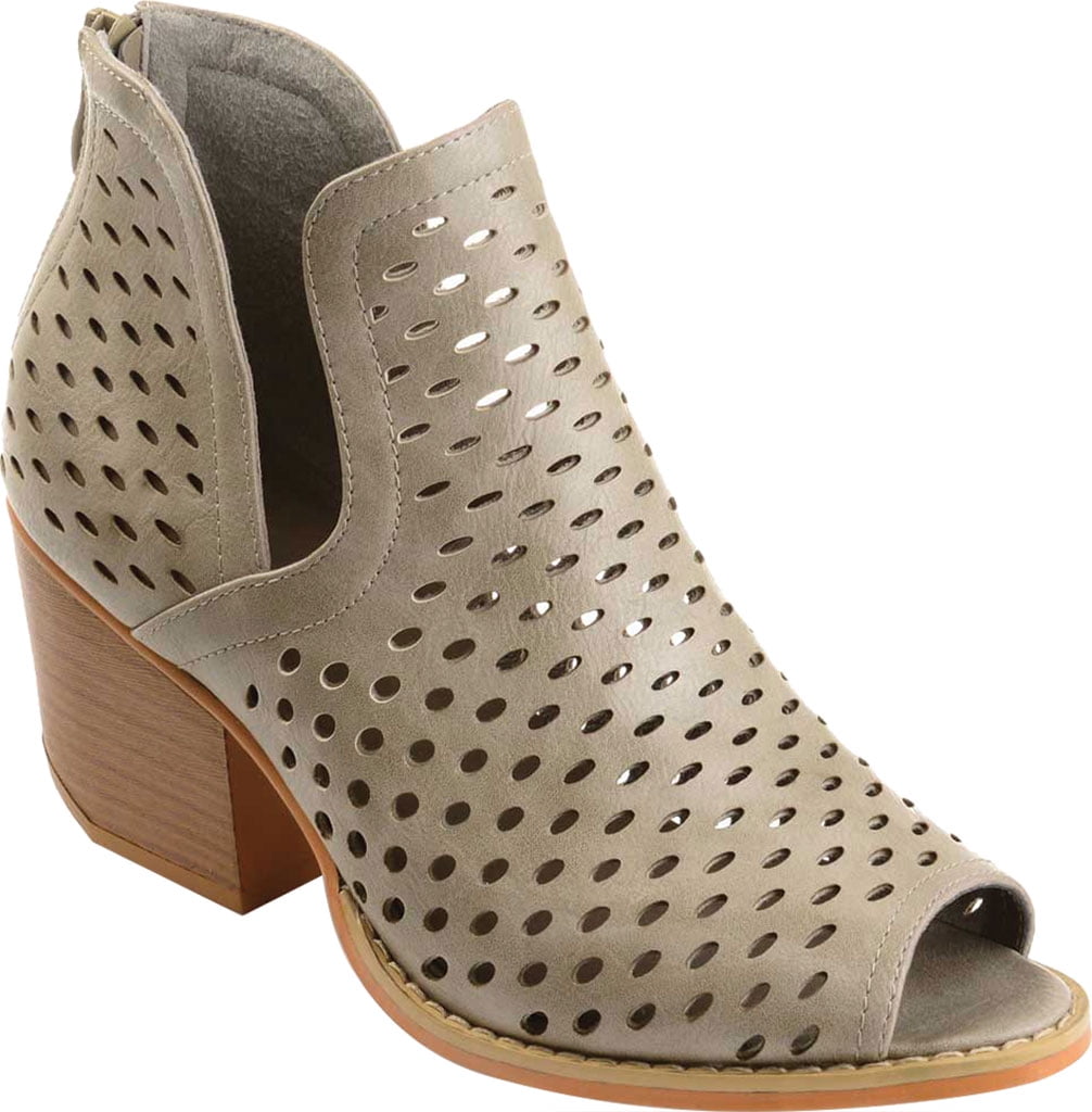 Women's Journee Collection Alaric Open Toe Bootie Stone Perforated Faux ...