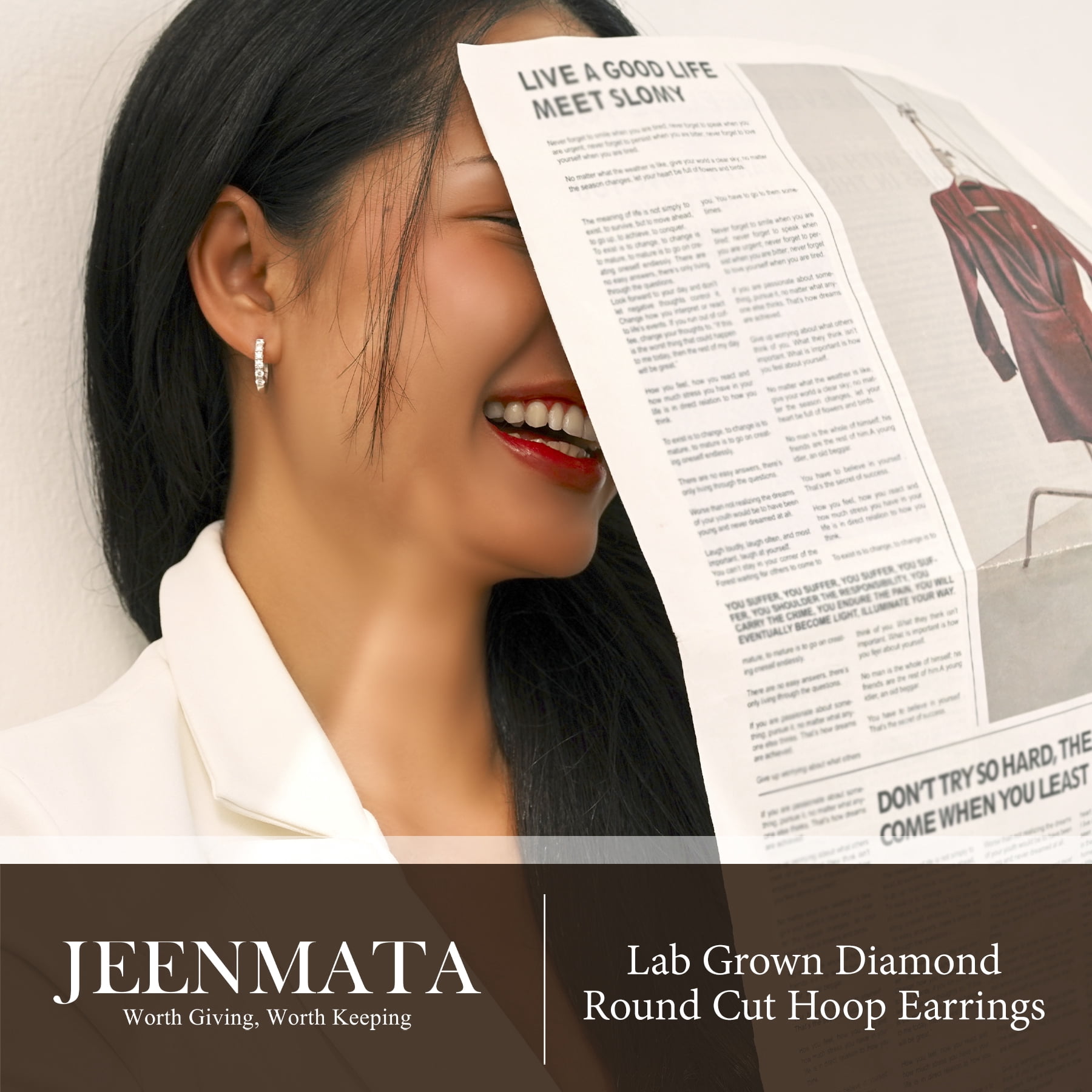 JeenMata Lab Grown Diamond Hoop Earrings - Round Cut Classic Hoop Earrings for Everyday Jewelry - White Gold Plating