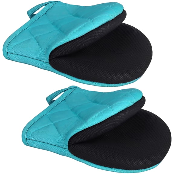 2 Pcs Mini Oven Mitts, Heat Resistant Kitchen Mitts 500 ℉ / 260 ℃, Non-Slip Neoprene Palm, 8 x 5.5 in / 20 x 14.5 cm Long-lasting Oven Mitt Set, Duckbill Design, Hanging Loop, Blue