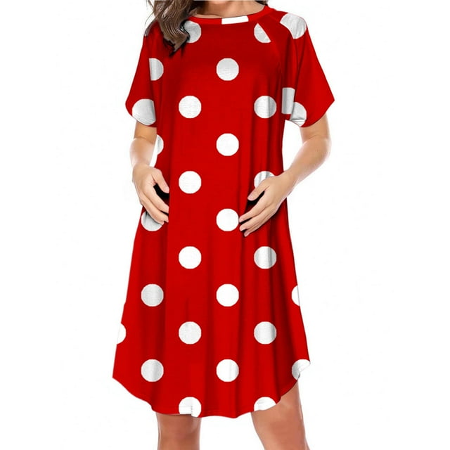 Bwiyojiz Mode Tailles P-TTG Fermeture Éclair Latérale Allaitement Maternité Imprimé Robe à Manches Courtes Col Rond pour Femmes Enceintes Pyjama Décontracté, Rouge