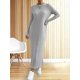 thumbnail image 5 of Vestido Tipo Suéter para Mujer, de Larga, de Punto Acanalado, con Cuello Redondo, Corte Entallado, Informal, para Otoño. Gris S, 5 of 9