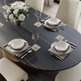 thumbnail image 3 of POVISON-79"Hobart Modern Oval Dining Table for 6-8, White Oval Glossy Sintered Stone Kitchen Table, Bronze Carbon Steel Base, 3 of 6