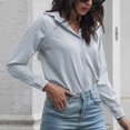 thumbnail image 3 of Blusa de Mujer Cuello en V Manga Larga Color Puro Fibra de poliéster Suave Camisa cómoda de Mujer para el Trabajo Diario Gris L, 3 of 6