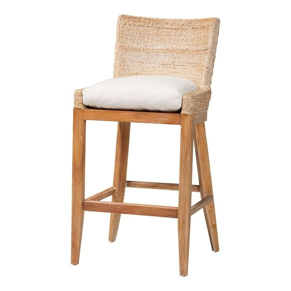 bali & pari Seagrass Bar Stool with Mahogany Wood Frame, Whitewash