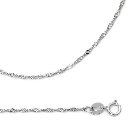 Solid 14k White Gold Necklace Singapore Chain Twisted Link Diamond Cut Polished Thin 1.2 mm 16 inch