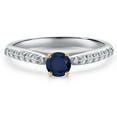 thumbnail image 3 of Gem Stone King 925 Silver and 10K Yellow Gold Blue Sapphire and Lab Grown Diamond Engagement Ring for Women | 0.53 Cttw | Round 4MM | Gemstone September Birthstone | Size 6, 3 of 6
