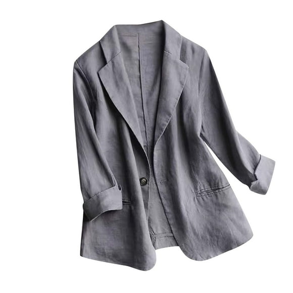 Wiyuqeen Cotton Linen Blazer for Women Dressy Casual 3/4 Sleeve Suit Jackets Soft Trendy Open Front Office Coats Lightweight Linen Jackets with Pockets
