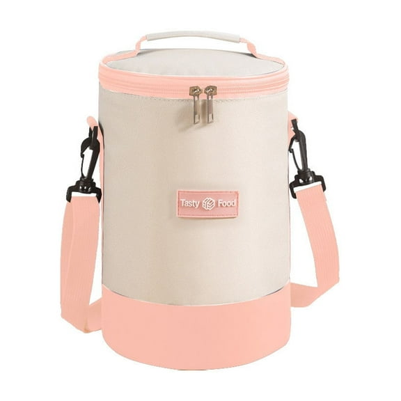 Vikakiooze Cylinder Insulated Bag Shoulder Strap Model Round Multi-Layer Lunchbox Bag Worker School Handheld Crossbody Bento Bag