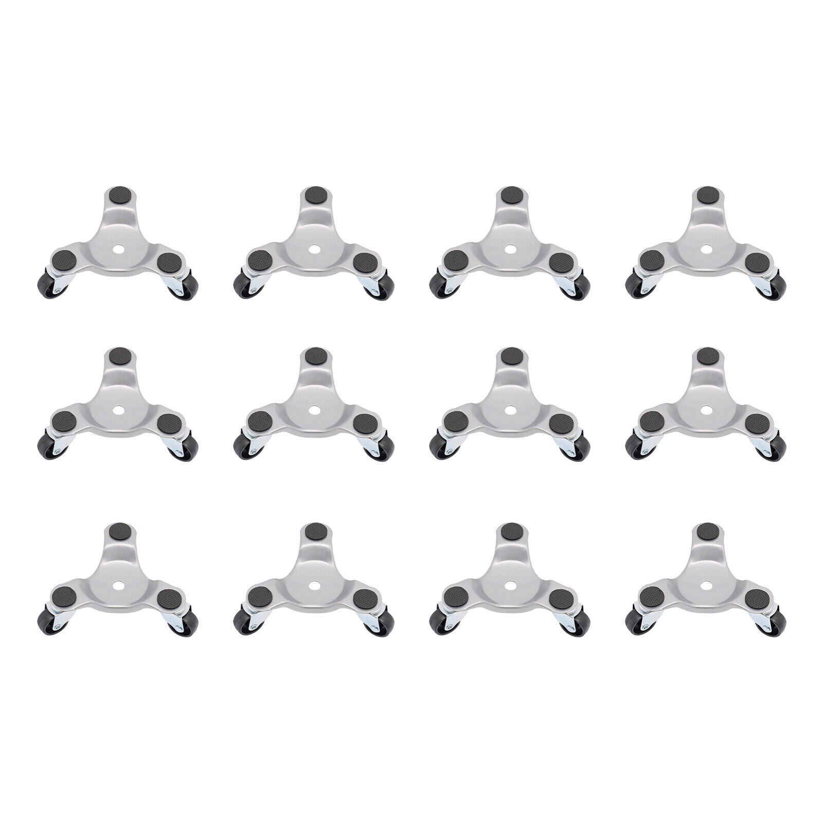 3 Wheel Iron Tri Dolly, 12-piece Set Furniture Moving Dolly Set, Silver Triangle Swivel Caster 360° Rotatable