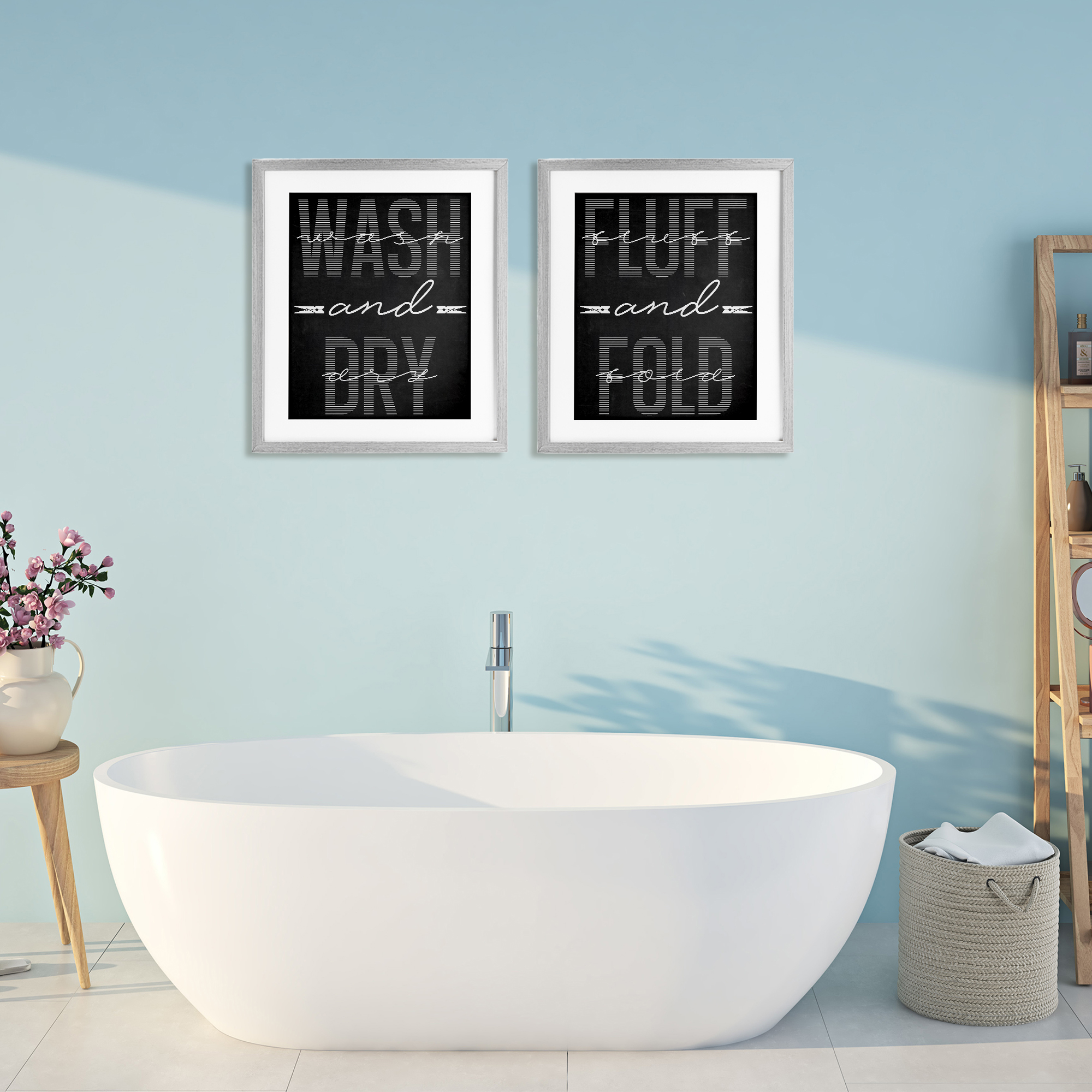 Laundry Words in Black 2 Piece Gray Framed Print Under Glass Set, design by Marcus Prime