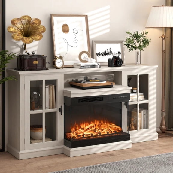 Homall Fireplace TV Stand for TVs up to 65" 3-Sided Glass Modern Media Entertainment Center with Cabniet Storage Adjustable Flame Color Fireplace,White