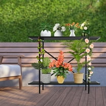 35*8.6*28in X-shape Modern Black Metal Plant Stand, 2-Tier Plant Stand, Iron Plant Rack for Small Space